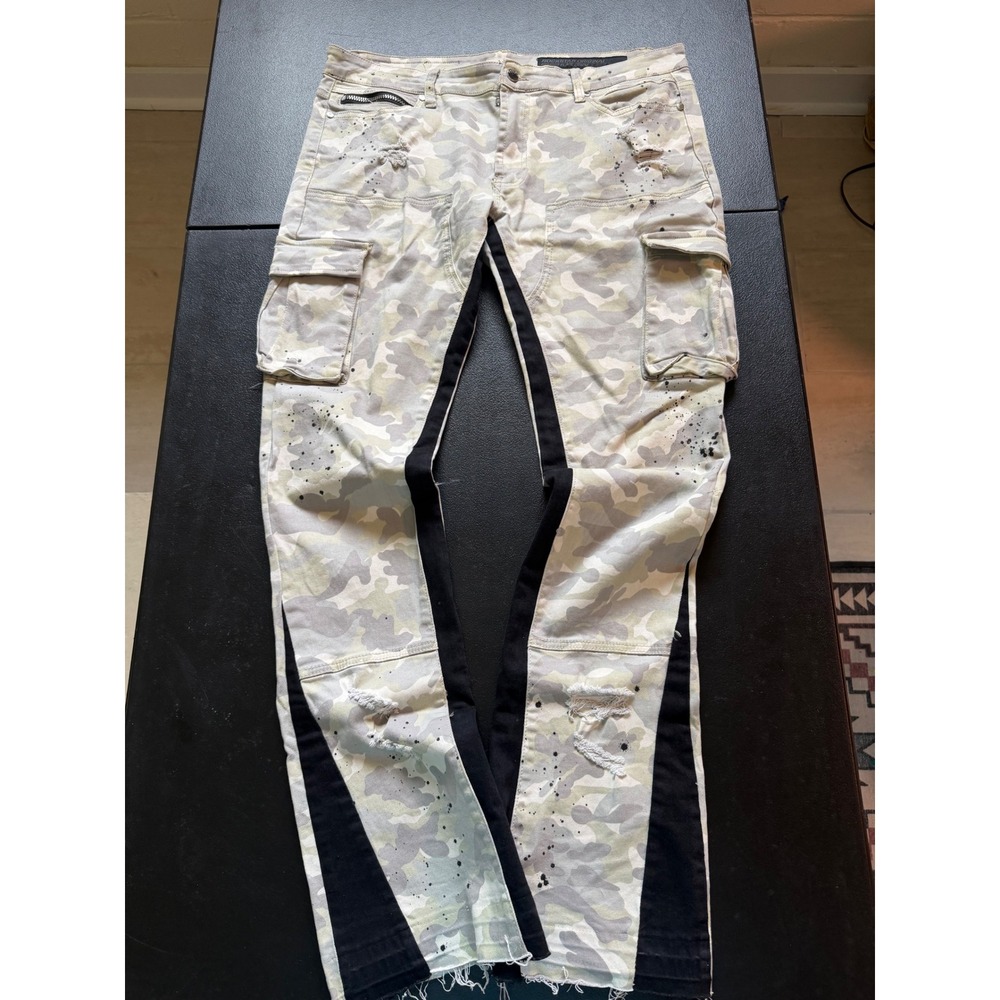Rockstar Original RSM205 Camo Flare Cargo Pants Distressed Paint Splatter 38